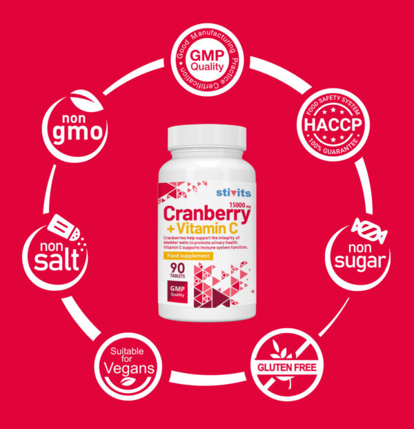 Cranberry 15000 mg + Vitamin C Vegan Tablets