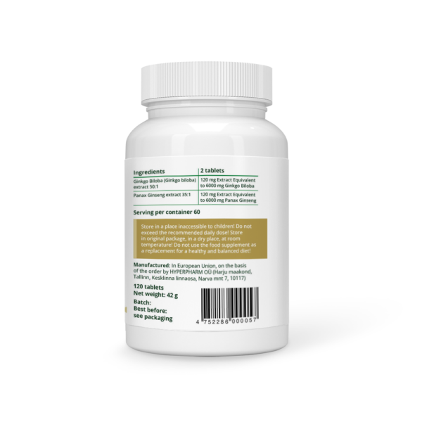 Ginkgo Biloba+Panax Ginseng Vegan Tablets