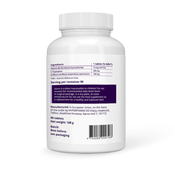 L-Tryptophan + Griffonia + Vitamin B6 Vegan Tablets