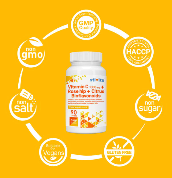 Vitamin C 1000 mg+Citrus Bioflavonoids+Rosehip Vegan Tablets