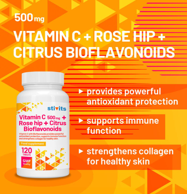 Vitamin C 500 mg + Citrus Bioflavonoids + Rosehip Vegan Tablets