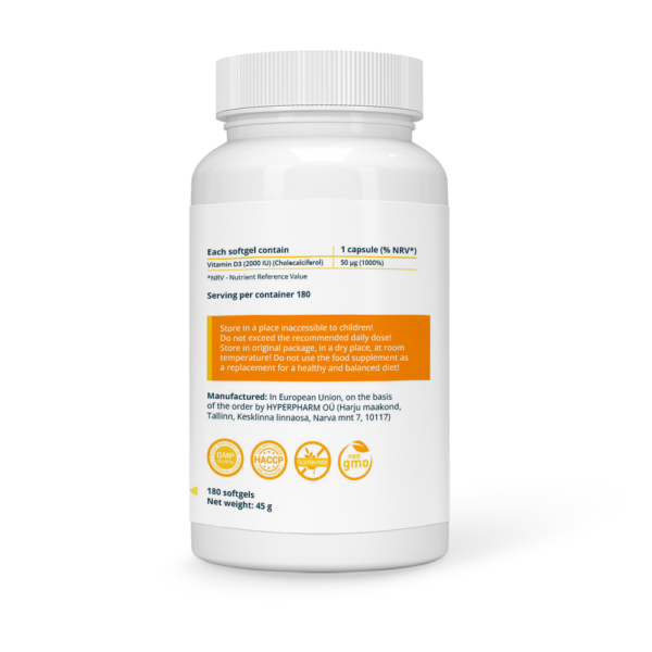 Vitamin D3 2000 IU Safflower Oil