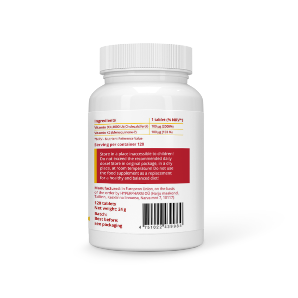 Vitamin K2 100 mcg+D3 4000 UI Vegan Tablets