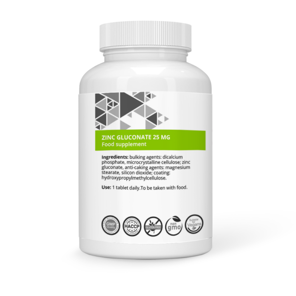 Zinc 25 mg as Gluconate Vegan Tablets